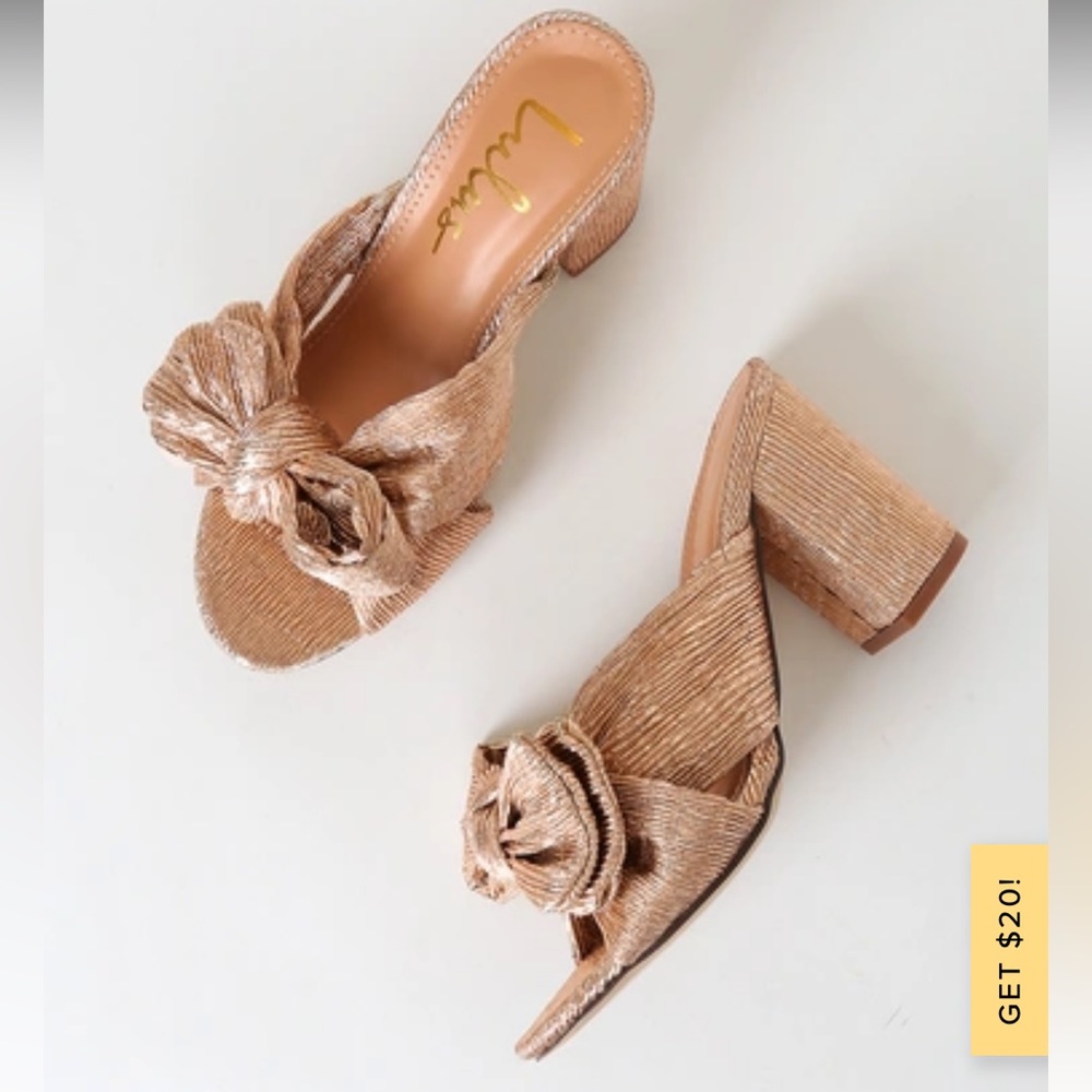 Lulu’s Dorothea Rose Gold Knotted High Heel Sandals